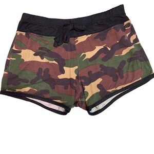 Sweet Three Pink Hearts Camo Cotton/Spandex Pull-on Lounge Shorts Small